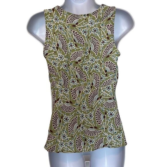 Loco Lindo Y2K Vintage Small Green Floral Silky Ruched Front Tie Blouse Top - Picture 2 of 7